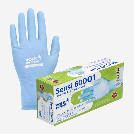 Luva de Proteção Descartável Para Procedimentos Ntrila Azul Sem Amido Texturizada Volk Sensi 10.60.001.02 C.A 17968