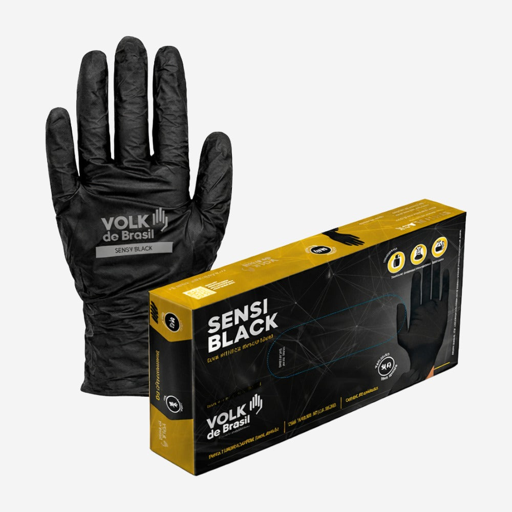 Luva de Proteção Descartável Para Procedimentos Ntrila Preta Sem Amido Texturizada Volk Sensi Plus 10.60.001.07 C.A 38260