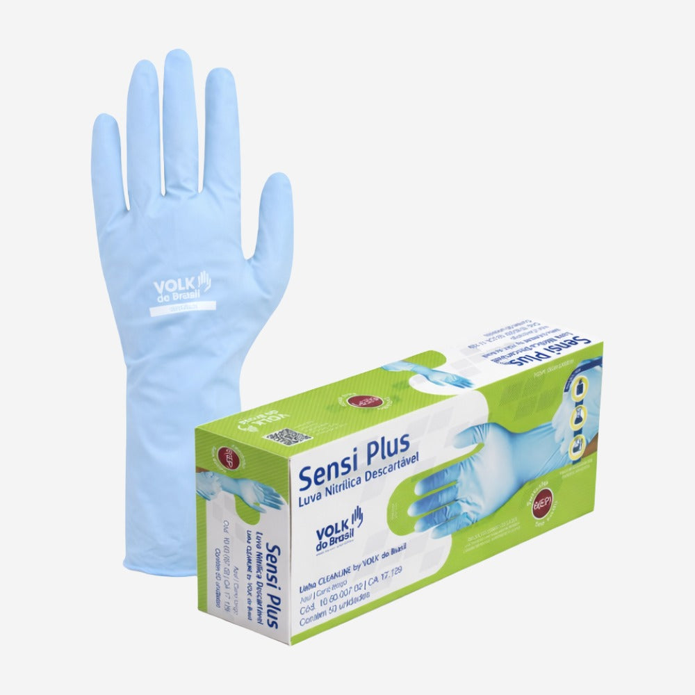 Luva de Proteção Descartável Para Procedimentos Ntrila Azul Sem Amido Texturizada Volk Sensi Plus 10.60.007.02 C.A 47448