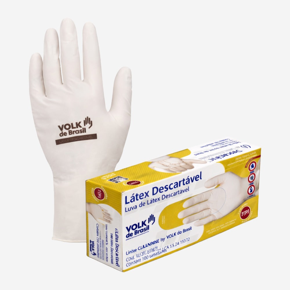 Luva de Proteção Descartável Para Procedimentos Produtos Químicos Látex Branco Pacote Com 100 Unidades Volk 10.61.078.06 C.A 15112