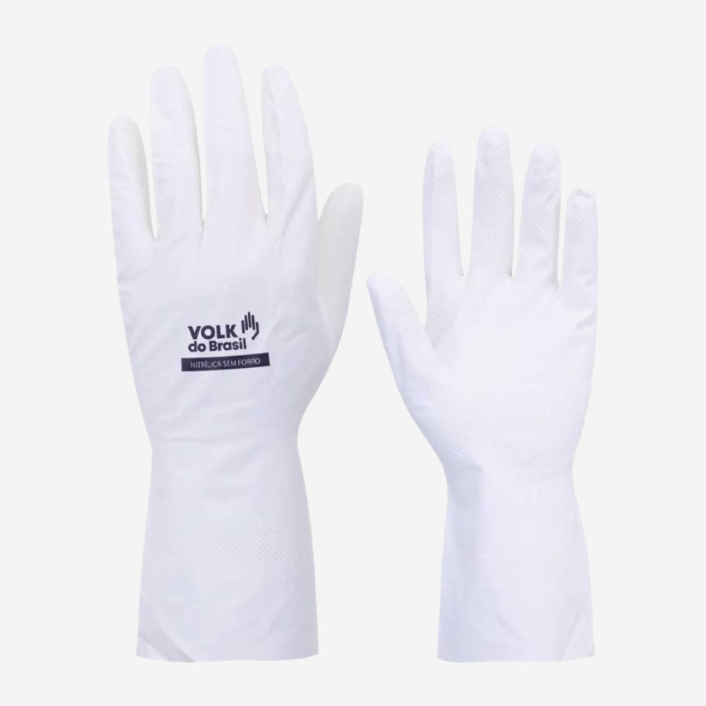 Luva de Proteção Produtos Químicos Nitrílica Branca Sem Forro Volk 10.62.010.06 C.A 16314