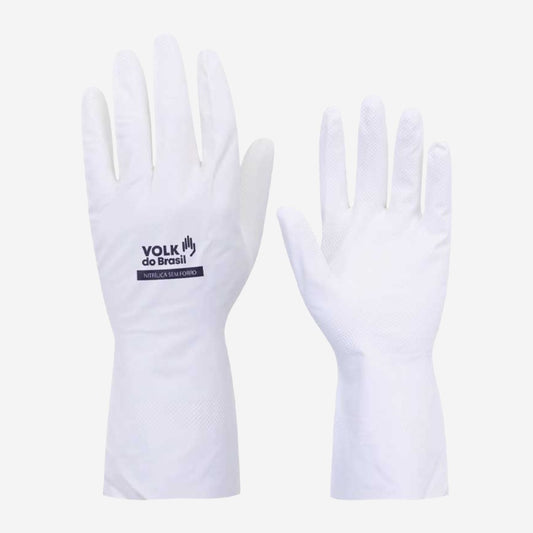 Luva de Proteção Produtos Químicos Nitrílica Branca Sem Forro Volk 10.62.010.06 C.A 16314