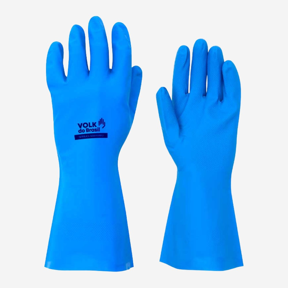 Luva de Proteção Produtos Químicos Nitrílica Azul 33cm Palma Antiderrapante Volk 10.65.010.02 C.A 16314