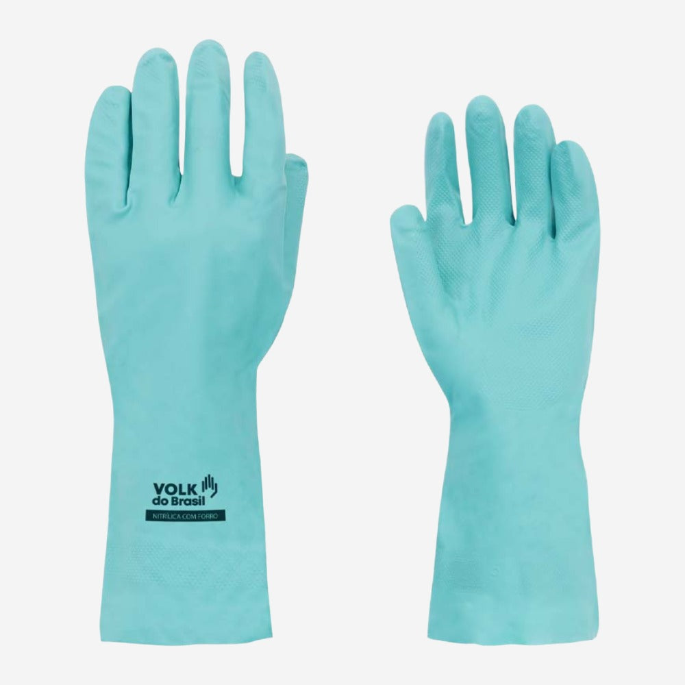 Luva de Proteção Produtos Químicos Nitrílica Azul 33cm Palma Antiderrapante Volk 10.65.010.03 C.A 16314