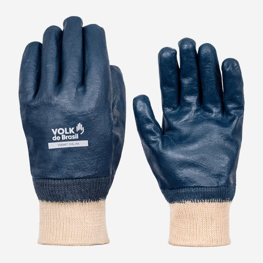 Luva de Proteção Abrasão Produtos Químicos Algodão Com Banho Nitrílico Verde Punho de Malha Volk VdBNit 10.66.959.14 C.A 25084