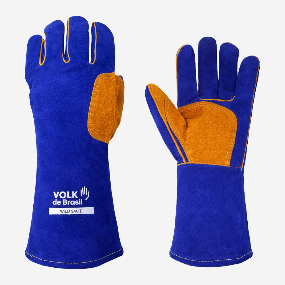 Luva de Proteção Para Solda Abrasão Rasgos Perfurações Raspa Azul Com Reforço de Couro na Palma e Polegal Com Forro em Algodão Volk Weld Smart 10.75.135.31 C.A 42917
