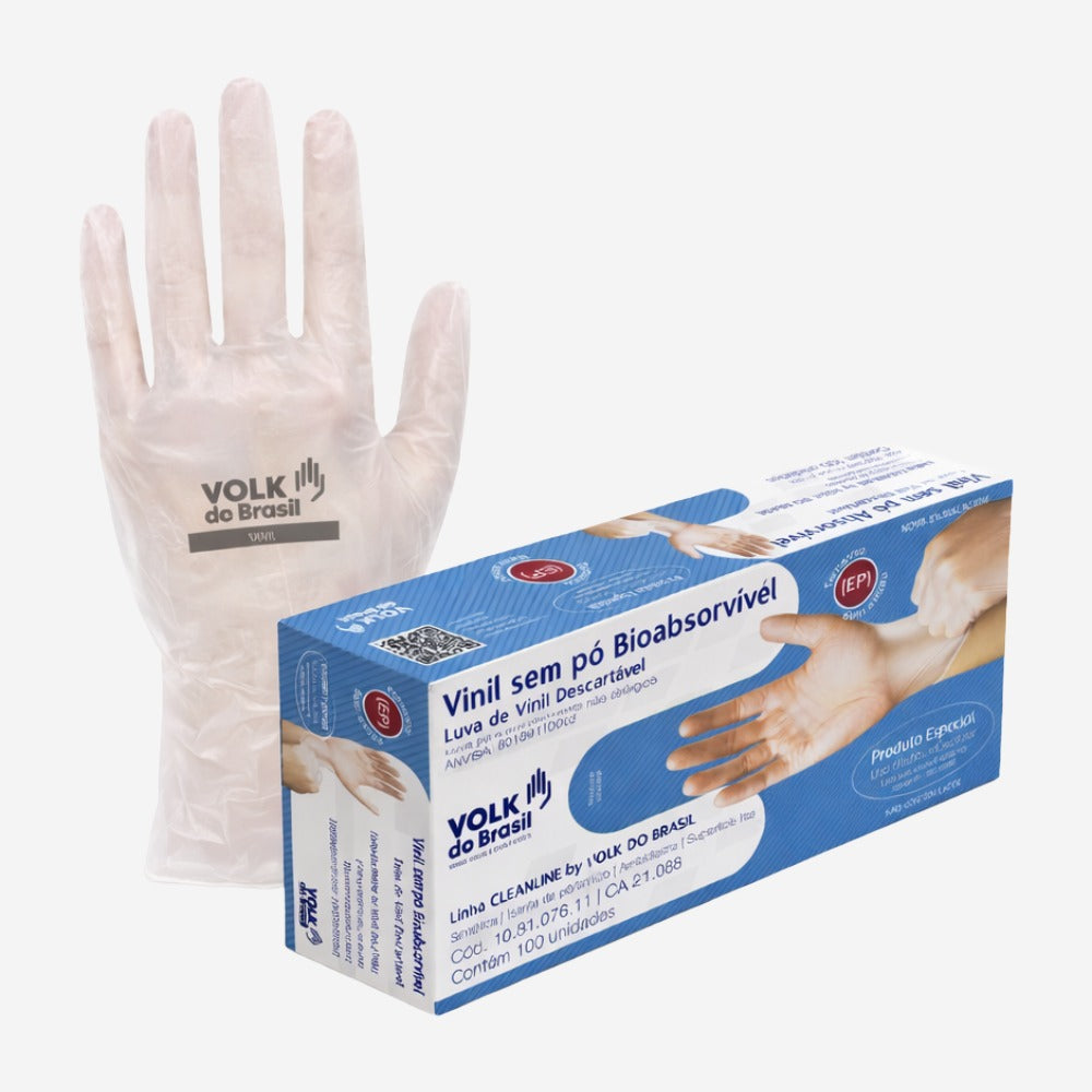 Luva de Proteção Descartável Para Procedimentos Não Cirúrgicos Produtos Químicos Vinil Sem Amido Transparente Pacote Com 100 Unidades Volk 10.81.076.11 C.A 21008
