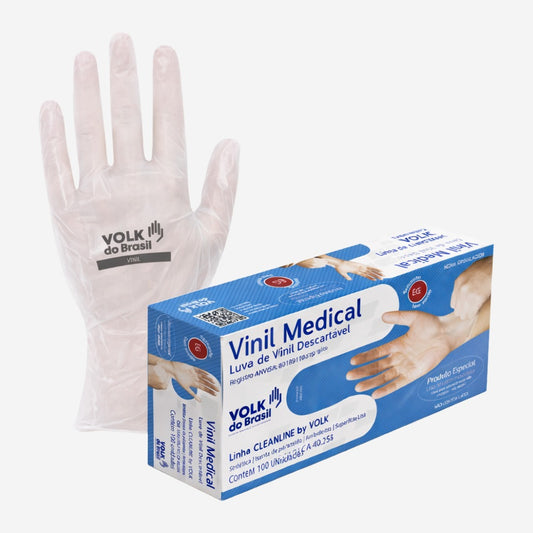 Luva de Proteção Descartável Para Procedimentos Não Cirúrgicos Produtos Químicos Vinil Sem Amido Transparente Pacote Com 100 Unidades Volk 10.81.076.11B C.A 40254