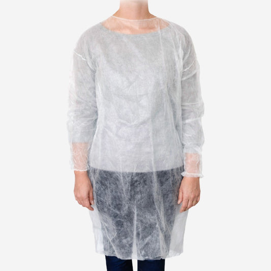 Avental de TNT Descartável 30g Manga Longa Com Elástico nos Punhos e Tiras nas Costas 110x130cm Volk 12.35.091.06