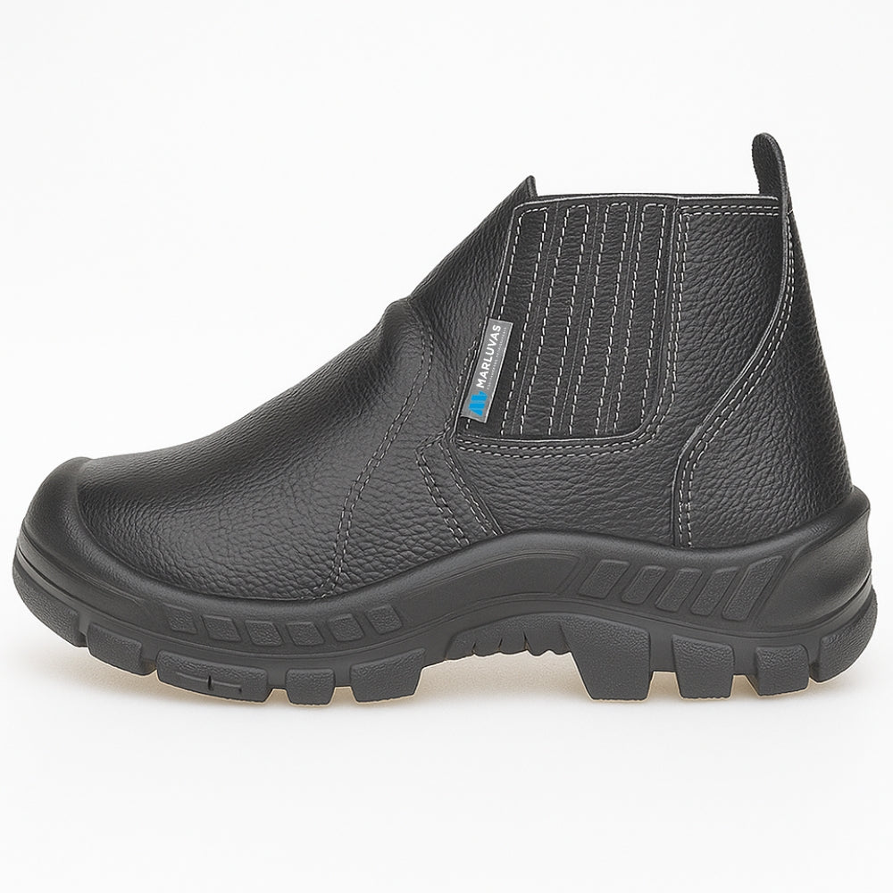 Botina de Segurança Elástico Bico Aço Capa Protetora Couro Preto Marluvas 50B19 MIN A CP CA 43276