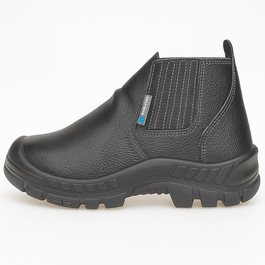 Botina de Segurança Elástico Bico Aço Capa Protetora Couro Preto Marluvas 50B19 MIN A CP CA 43276