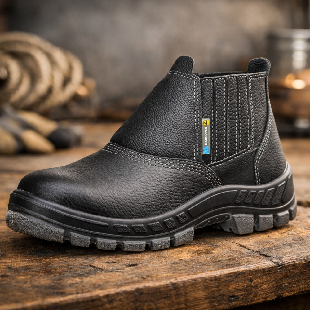 Botina de Segurança Elástico Bico PVC Couro Preto Marluvas 50B19 BP ANTIESTATICO C.A 12160