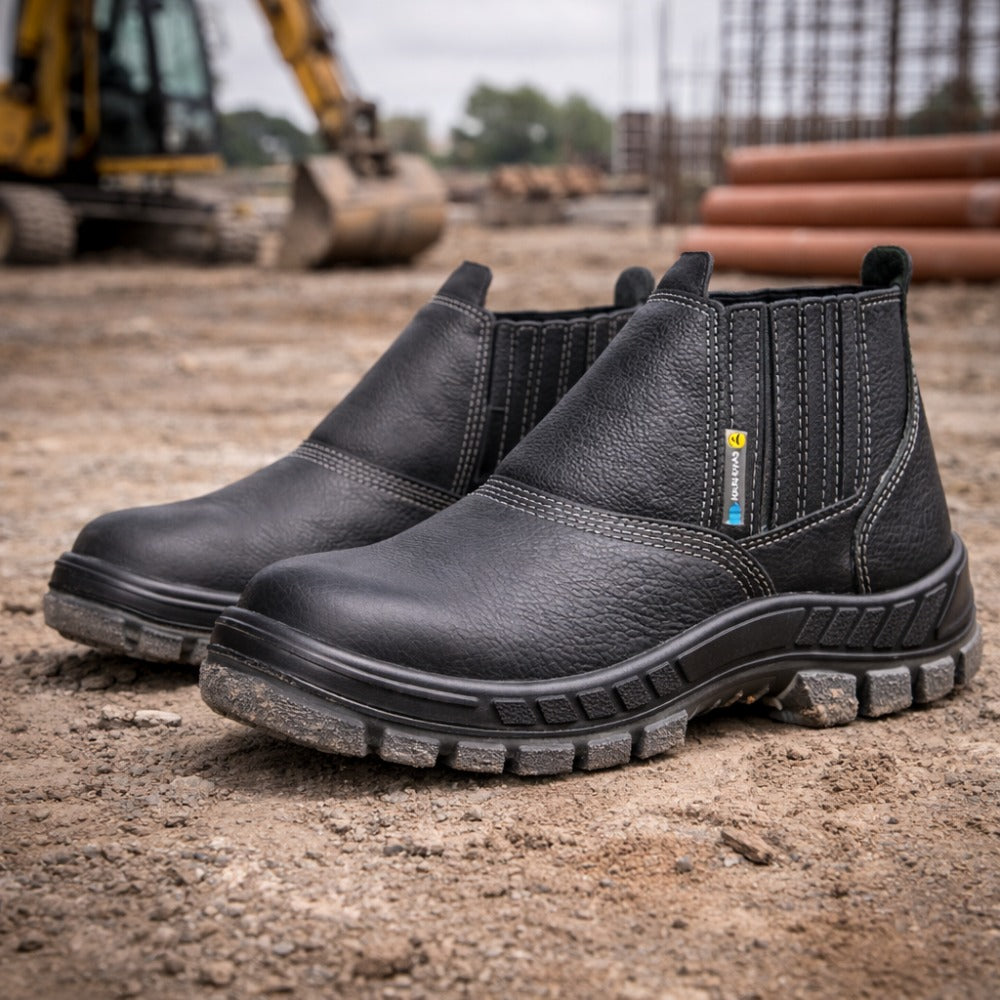 Botina de Segurança Elástico Bico PVC Couro Preto Marluvas 50B19 BP ANTIESTATICO C.A 12160