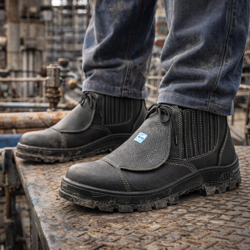 Botina de Segurança Elástico Bico Composite Metatarso Palmilha Antiperfuro Couro Preto Marluvas 50B19 MEX CPAP C.A 46301