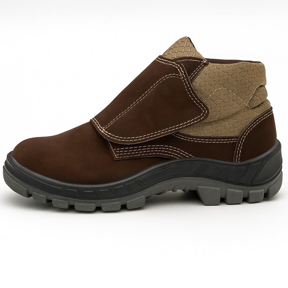 Botina de Segurança Velcro Bico PVC Couro Nobuck Marrom Café Marluvas 50B26 CB VEL BP CA 43273 