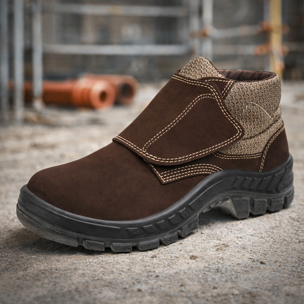 Botina de Segurança Velcro Bico PVC Couro Nobuck Marrom Café Marluvas 50B26 CB VEL BP C.A 43273