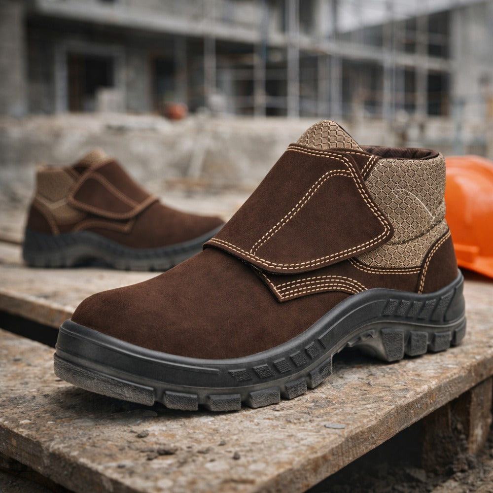 Botina de Segurança Velcro Bico PVC Couro Nobuck Marrom Café Marluvas 50B26 CB VEL BP C.A 43273
