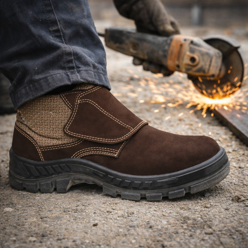 Botina de Segurança Velcro Bico PVC Couro Nobuck Marrom Café Marluvas 50B26 CB VEL BP C.A 43273