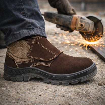 Botina de Segurança Velcro Bico PVC Couro Nobuck Marrom Café Marluvas 50B26 CB VEL BP C.A 43273