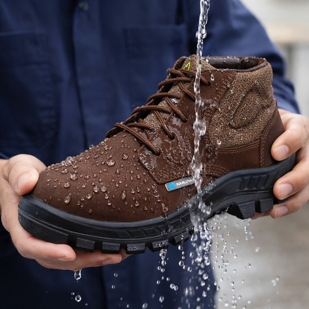 Botina de Segurança Eletricista Cadarço Bico PVC Couro Nobuck Hidrofugado Marrom Café Marluvas 50B26 CB BP HIDRO C.A 13808