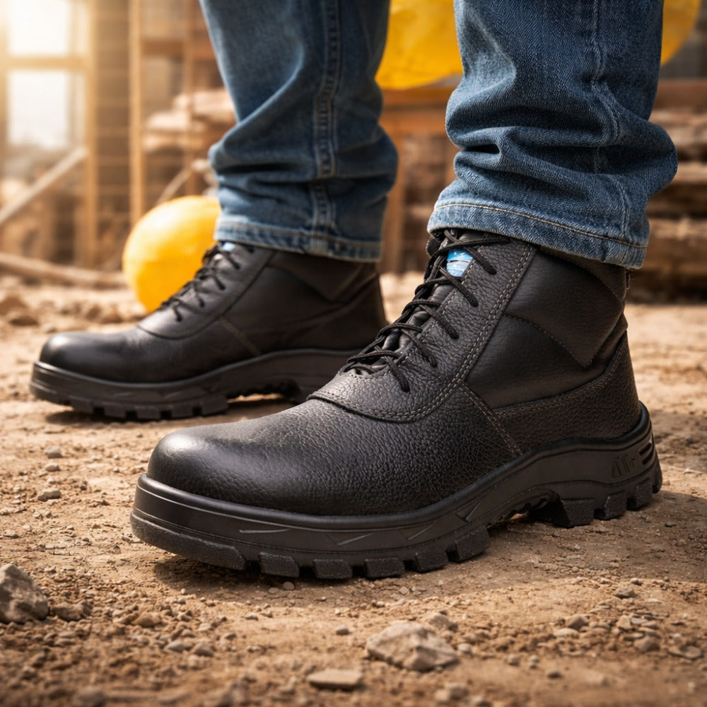 Botina de Segurança Manobreiro Cadarço Bico Composite Palmilha Antiperfuro Couro Preto Antitorsão Marluvas 50B29 CPAP SRV C.A 42374