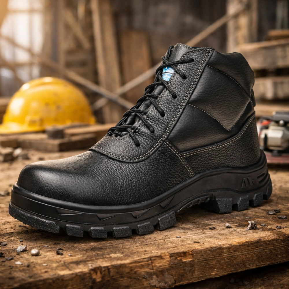 Botina de Segurança Manobreiro Cadarço Bico Composite Palmilha Antiperfuro Couro Preto Antitorsão Marluvas 50B29 CPAP SRV C.A 42374