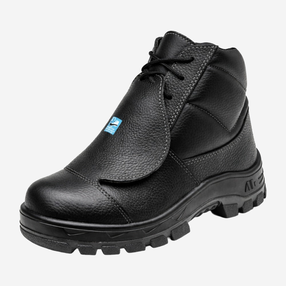 Botina de Segurança Manobreiro Cadarço Bico Composite Metatarso Palmilha Antiperfuro Couro Preto Marluvas 50B29 MEX CPAP SRV C.A 47069