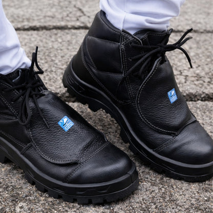 Botina de Segurança Manobreiro Cadarço Bico Composite Metatarso Palmilha Antiperfuro Couro Preto Marluvas 50B29 MEX CPAP SRV C.A 47069