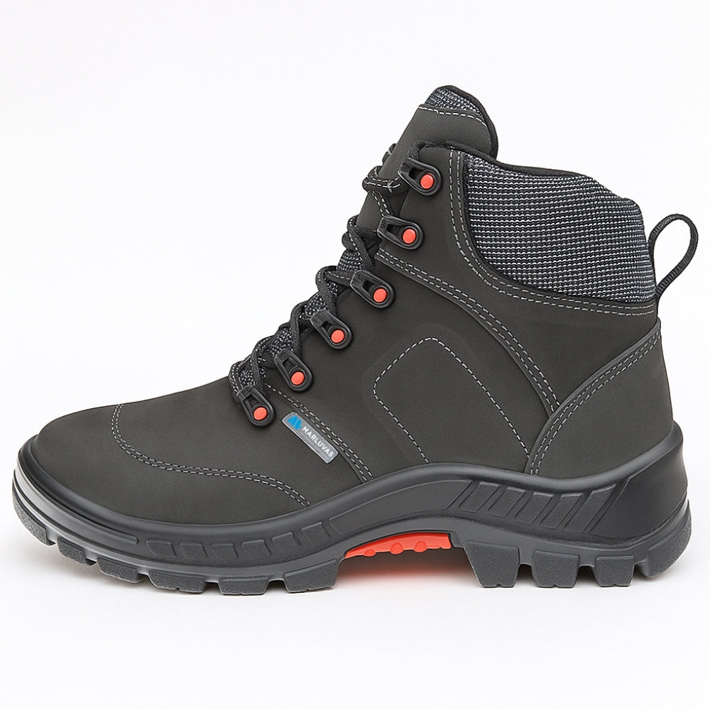 Botina de Segurança Cadarço Bico PVC Couro Nobuck Grafite Marluvas Premier 75BPR26 CLI CNG CA 39251