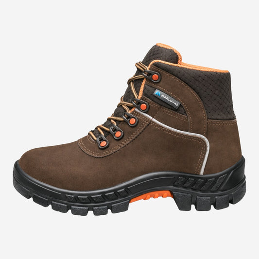 Botina de Segurança Cadarço Bico PVC Couro Nobuck Marrom Claro Marluvas Premier 75BPR29 MSMC BP C.A 41370