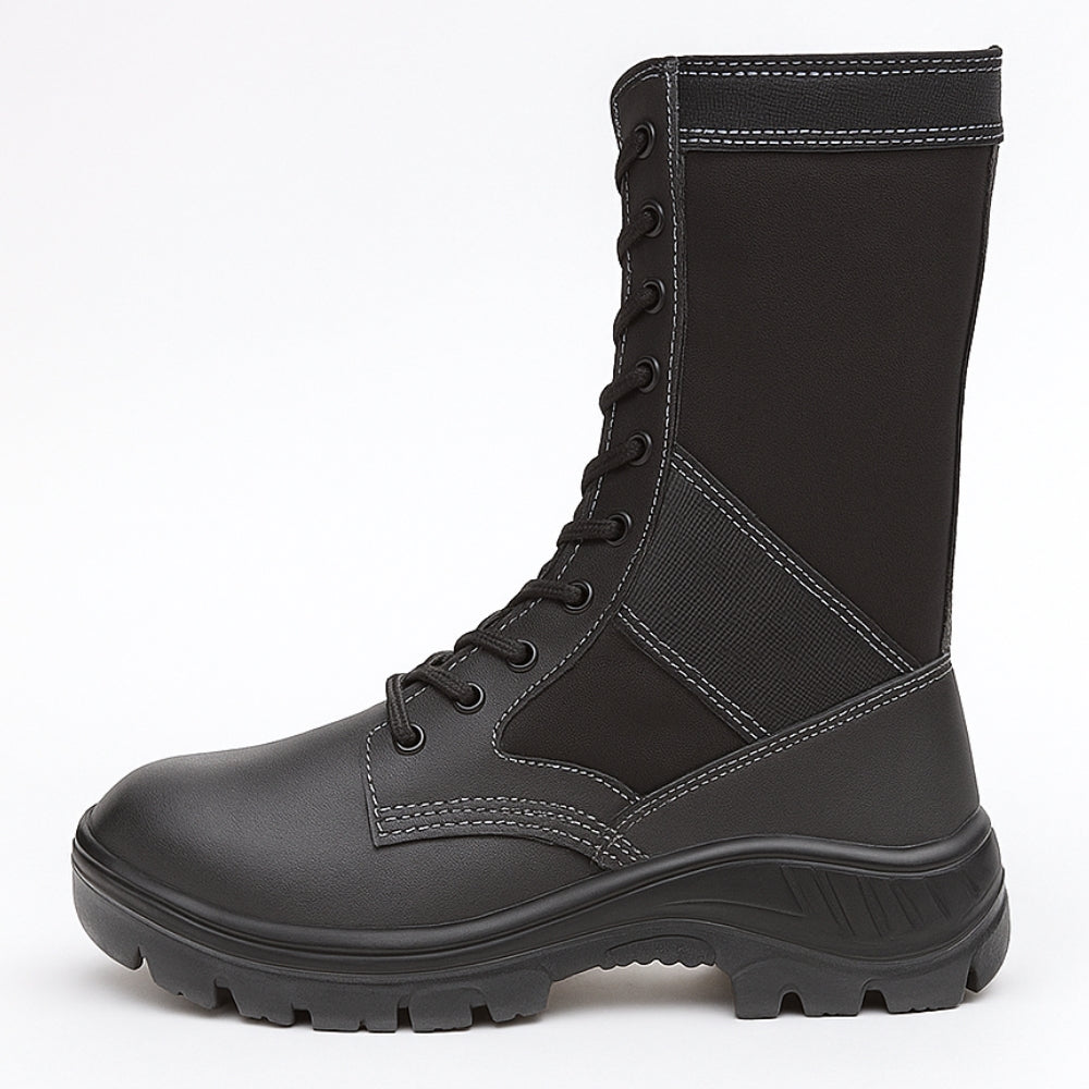 Coturno Militar Cadarço Bico PVC Couro Preto Marluvas 95C32 SELVA CA 41774