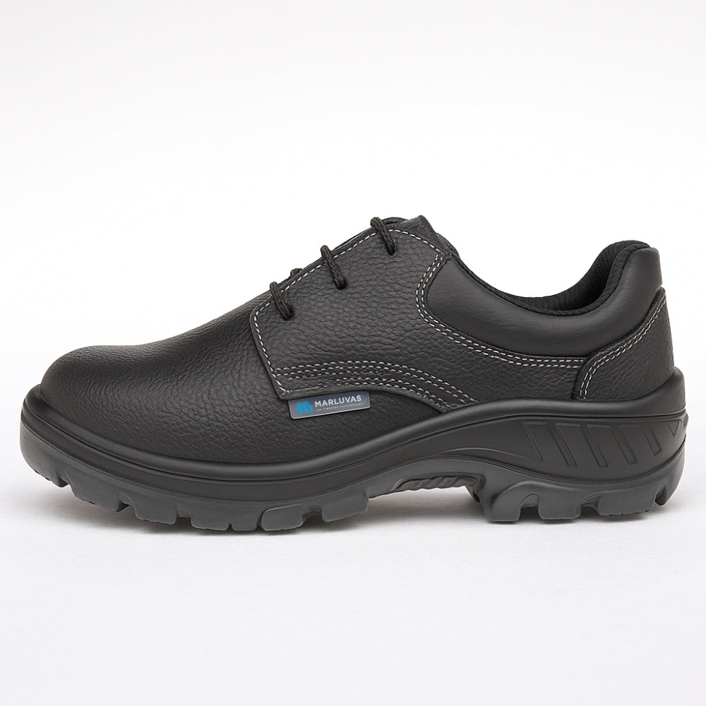 Sapato de Segurança Cadarço Bico Aço Couro Preto Marluvas 95S29 A CA 41426