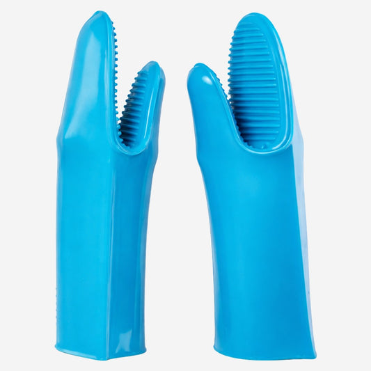 Luva de Proteção Altas Temperaturas Até 500º C Silicone Azul Com Palma Antiderrapante e Punho Alongado 