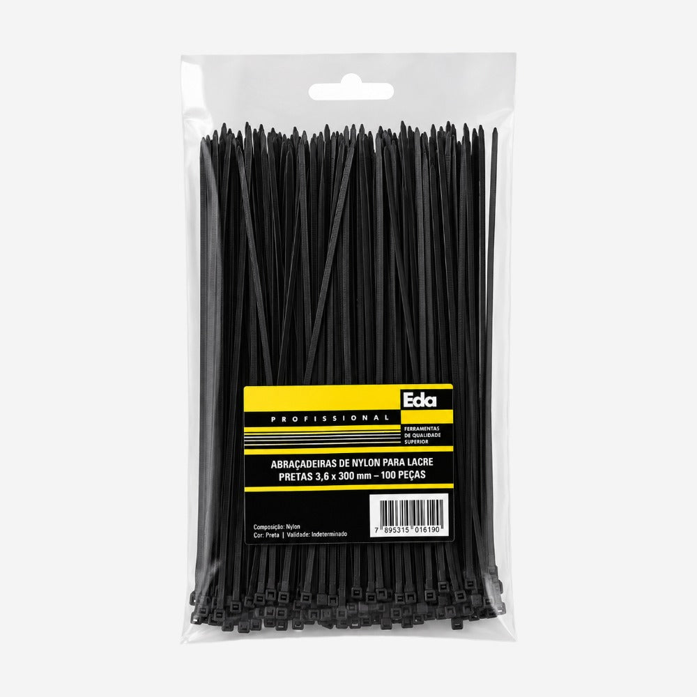 Abraçadeira em Nylon Preta 3,6x300mm Pacote com 100 Peças Eda 9YA