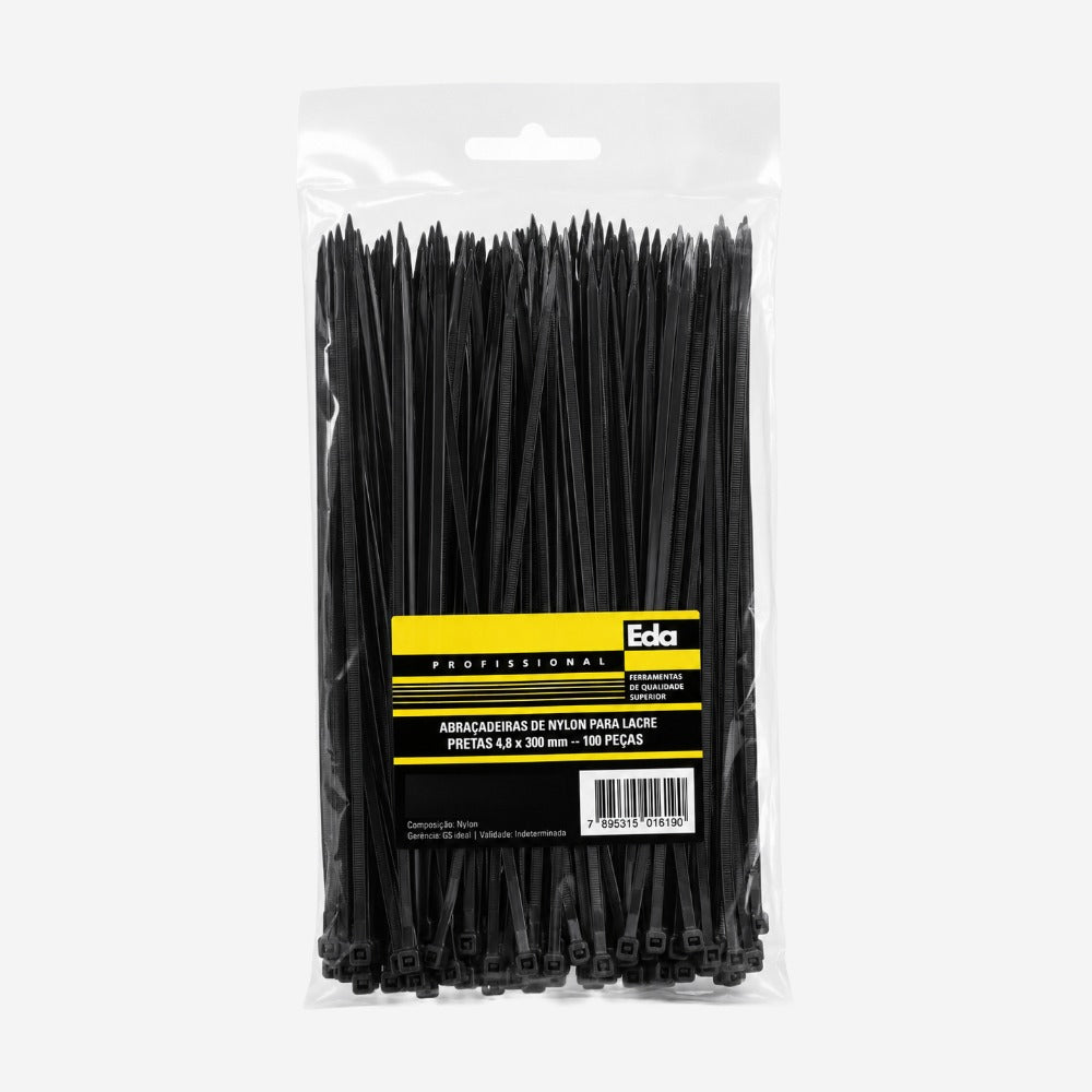 Abraçadeira em Nylon Preta 4,8x300mm Pacote com 100 Peças Eda 9LQ