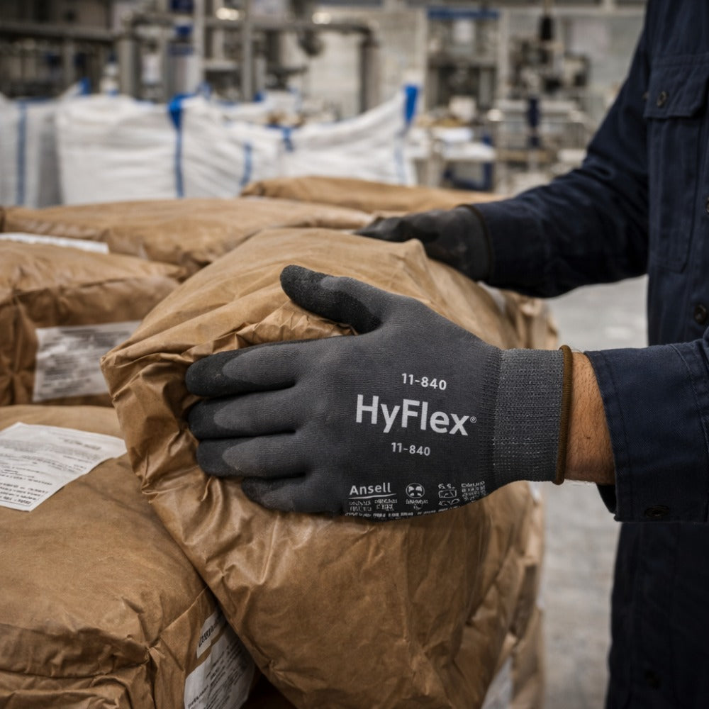 Luva de Proteção Abrasão Tricotada Espuma de Nitrilo Preta e Cinza Ansell HyFlex 11-840 C.A 33392