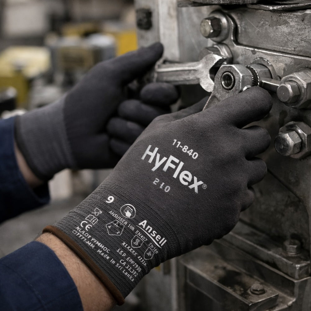 Luva de Proteção Abrasão Tricotada Espuma de Nitrilo Preta e Cinza Ansell HyFlex 11-840 C.A 33392