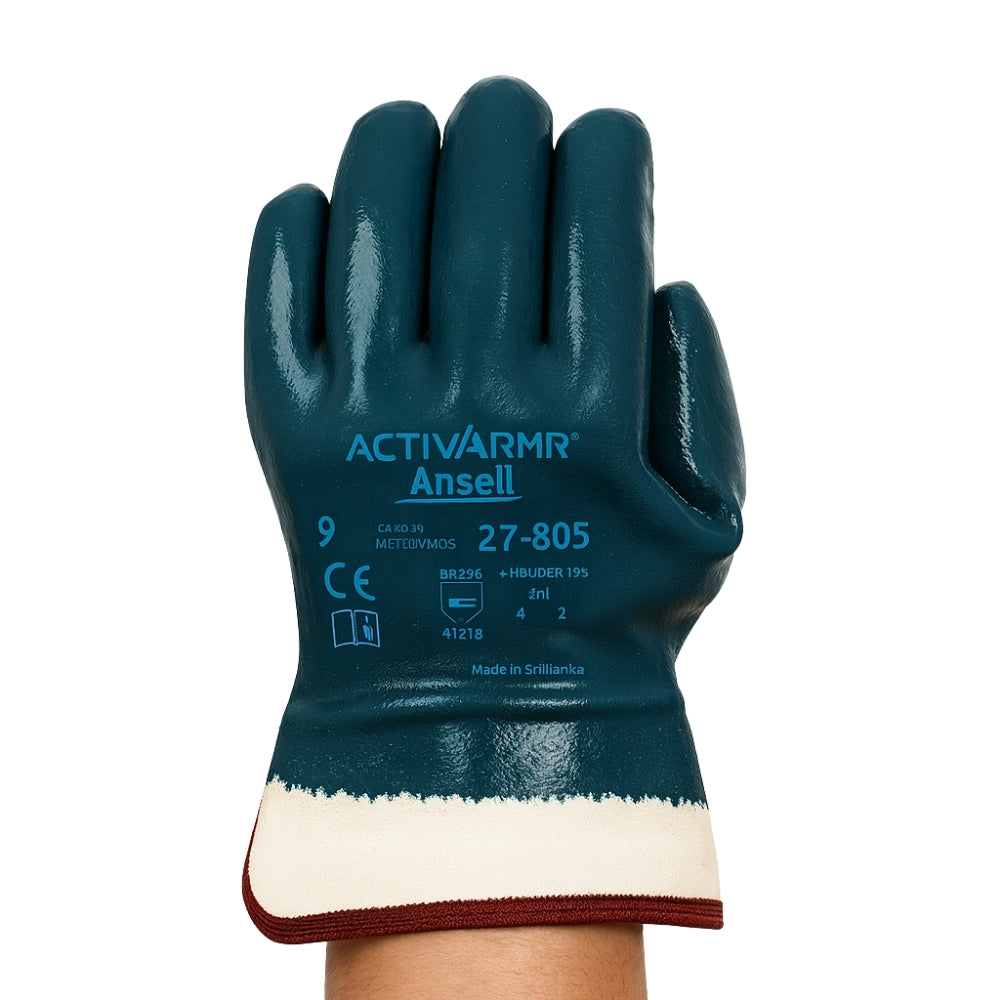 Luva de Proteção Abrasão Banho Nitrílico Forro Jersey Azul Ansell ActivArmr 27-805 CA 42760