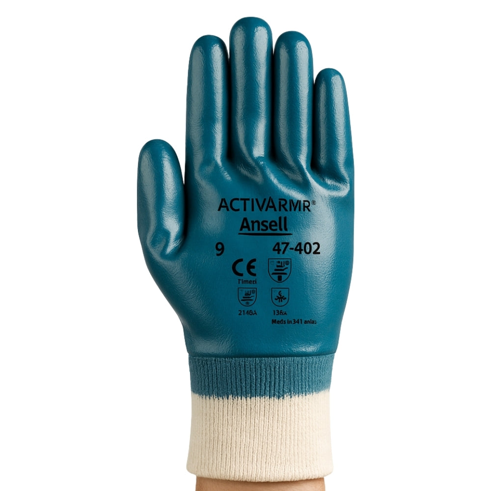 Luva de Proteção Abrasão Óleo Banho Total Nitrílico Azul Ansell ActivArmr 47-402 CA 42.761