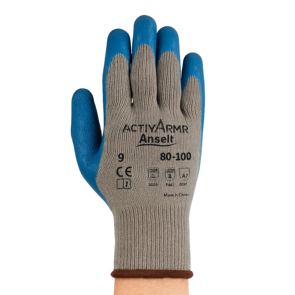 Luva de Proteção Multiuso Tricotada Látex de Borracha Natural Azul Ansell ActivArmr 80-100 CA 12509