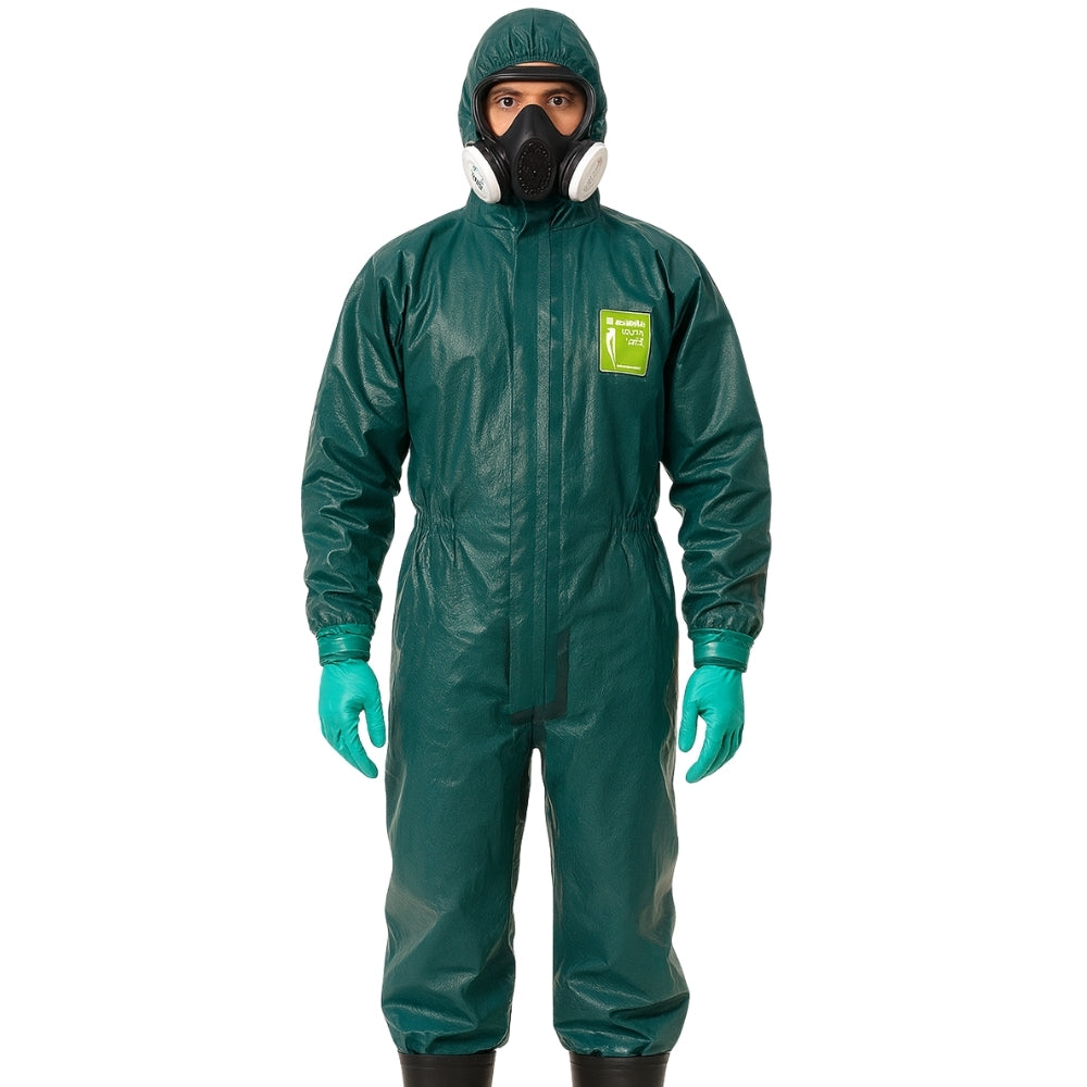 Macacão de Segurança Produtos Químicos Não Tecido Laminado Verde Ansell AlphaTec 4000 Modelo 111 CA 39120