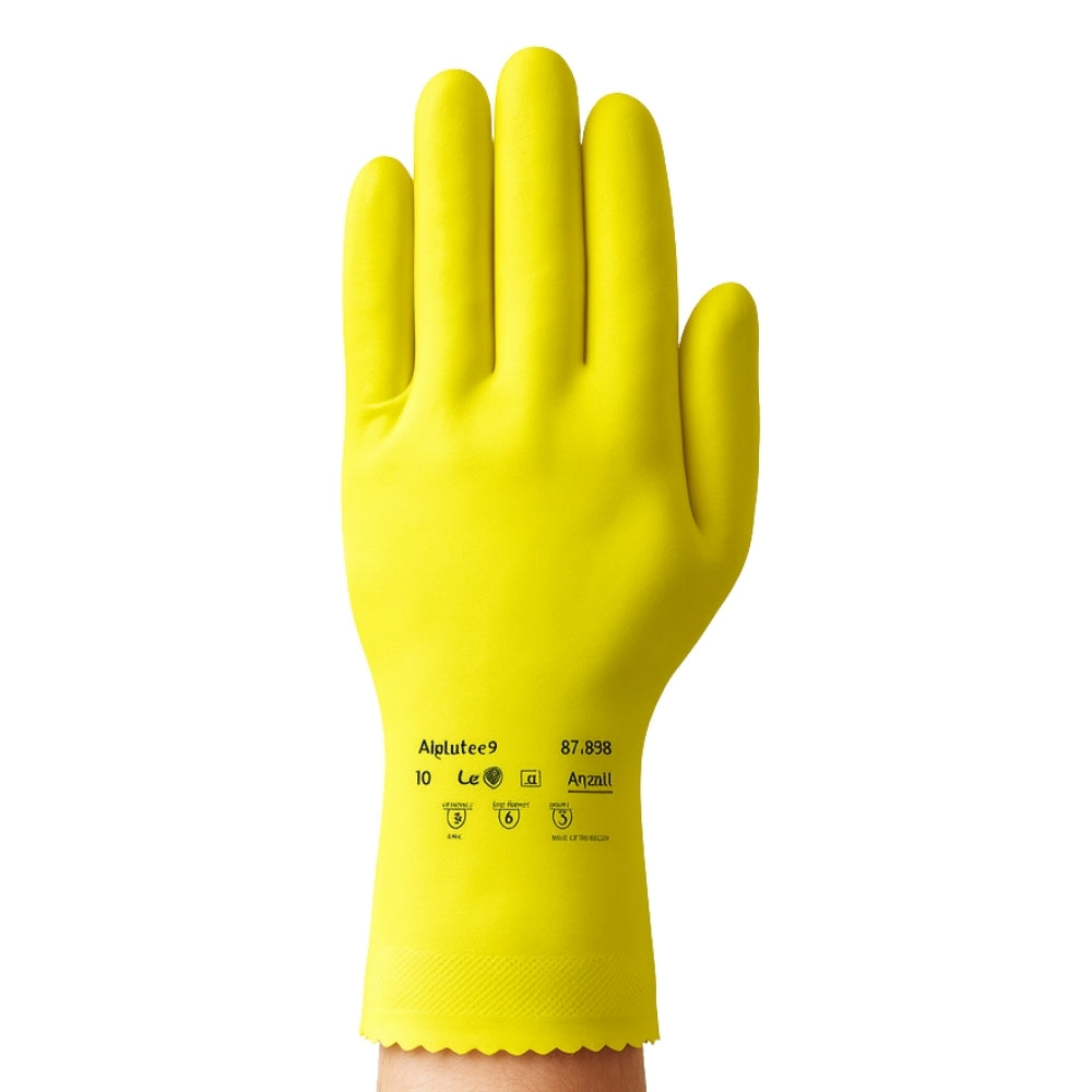 Luva de Proteção Limpeza Produtos Químicos Látex Natural Amarela Ansell AlphaTec 88-396 CA 34059