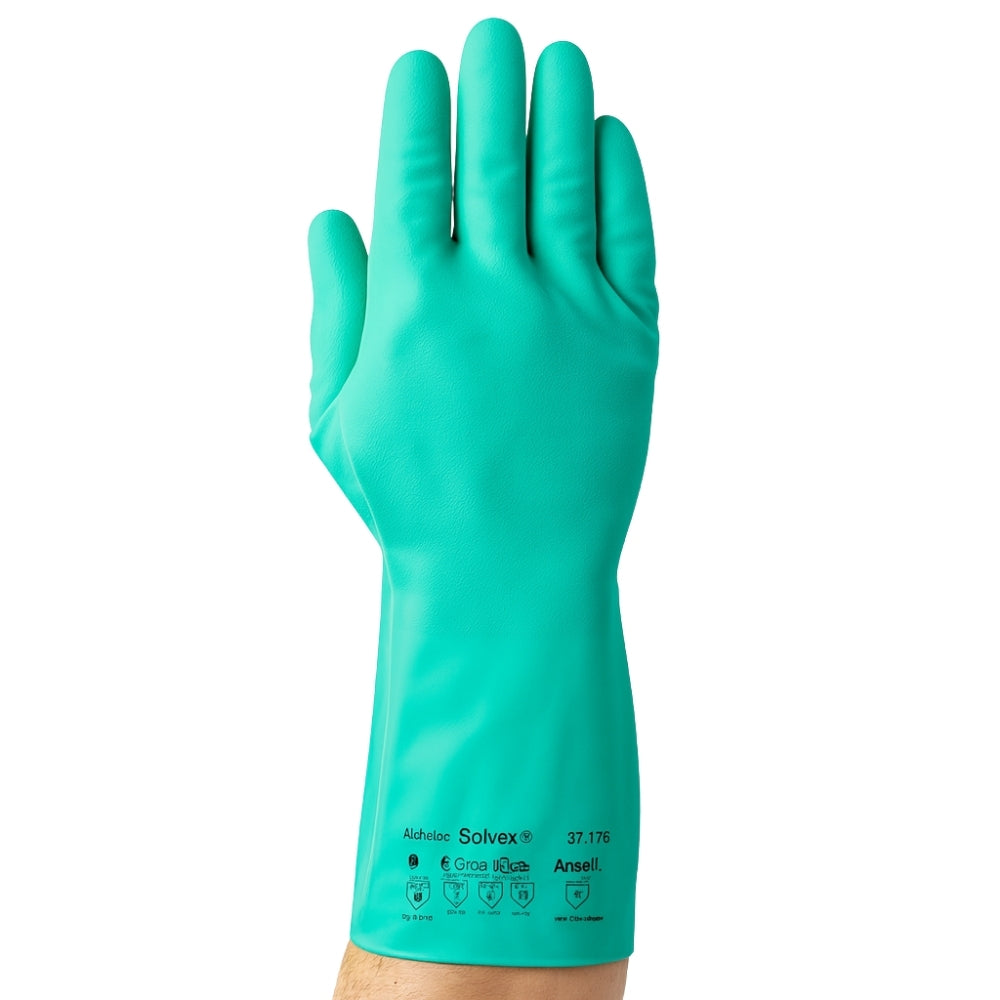 Luva de Proteção Produtos Químicos Nitrílica Verde 33cm Ansell AlphaTec Solvex 37-175 CA 12705