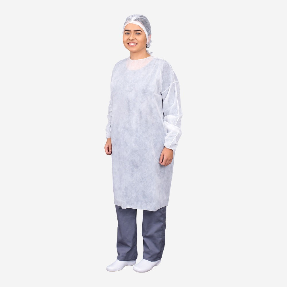 Avental Descartável de TNT Soft Branco Manga Longa 1,15x1,40m Pacote com 10 Prevemax RDES00277