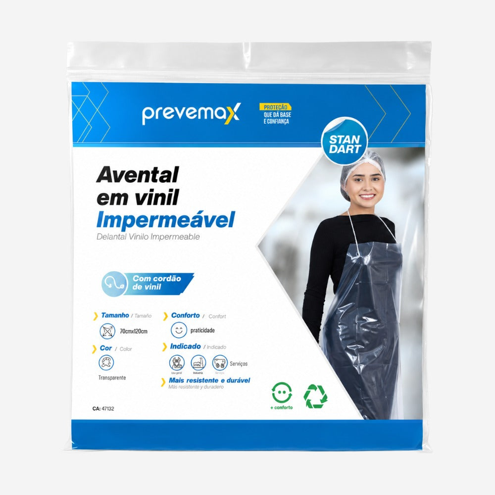 Avental Impermeável de Vinil Transparente 1,20x0,70m 0,30mm com Cordão de Poliéster Prevemax RAVE00013 CA 44668
