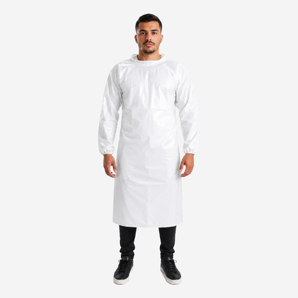 Avental de PVC Barbeiro Forrado Branco 115x70cm Para Indústria Química Impermeável Com Tiras Ajustáveis Maicol C.A 37910