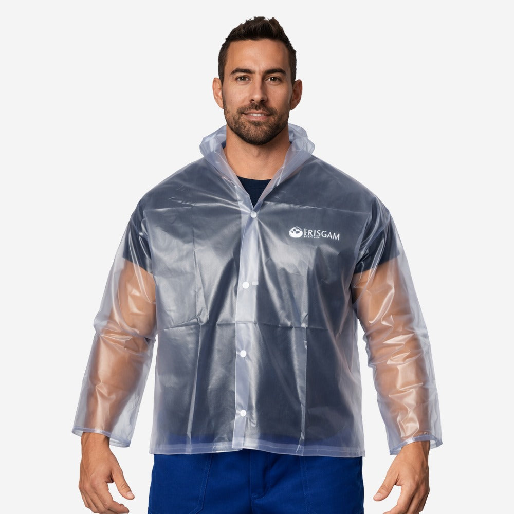 Blusão de PVC Forrado Incolor Laminado Com Capuz Fixo Fechamento Frontal Brascamp C.A 28481