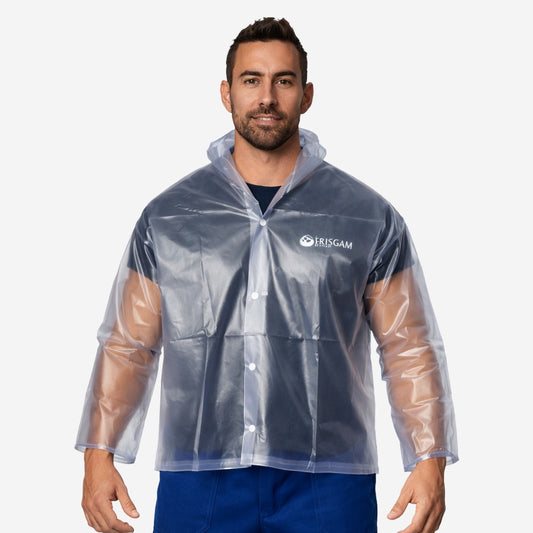 Blusão de PVC Forrado Incolor Laminado Com Capuz Fixo Fechamento Frontal Brascamp C.A 28481