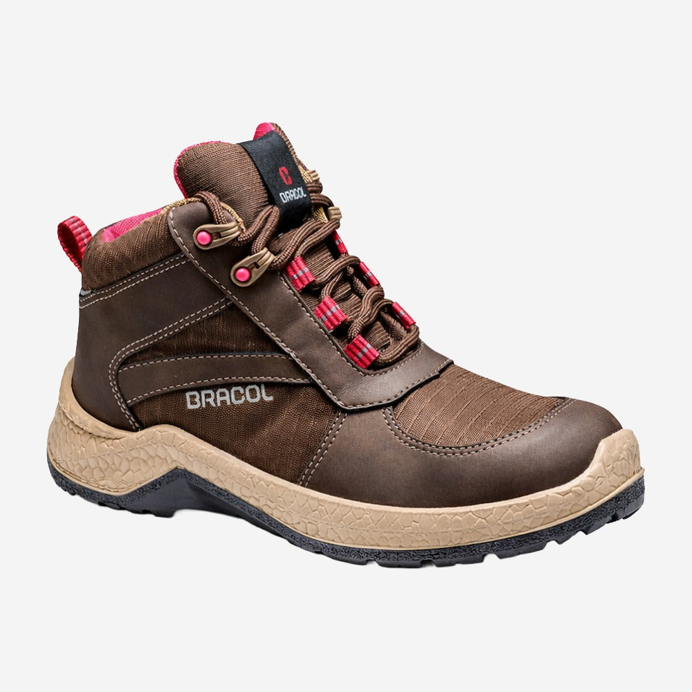 Botina de Segurança Feminina Cadarço Bico PVC Microfibra Marrom e Rosa Bracol Jade 4038BHFM4700LL C.A 42307
