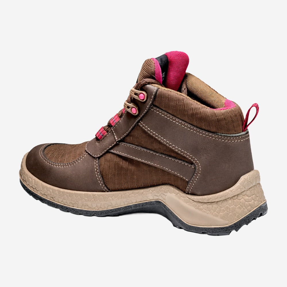 Botina de Segurança Feminina Cadarço Bico PVC Microfibra Marrom e Rosa Bracol Jade 4038BHFM4700LL C.A 42307